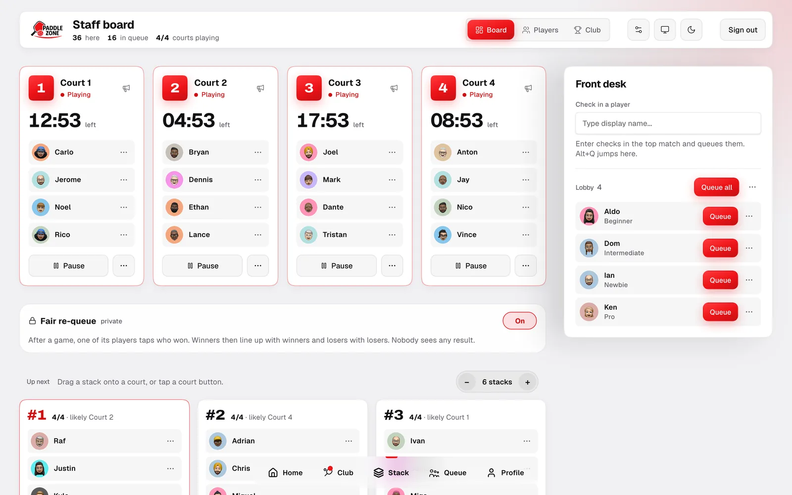 Front desk, drag and drop screen